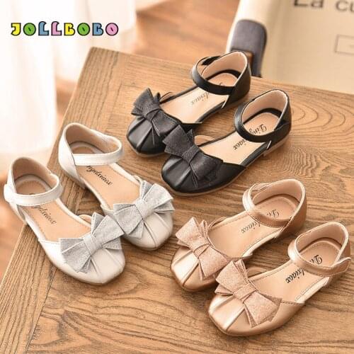 Toddler Girl Sandals Closed Toe Spring Silver Gold Girls Bow Sandals Flats Children Casual Princess Kids Party Shoes Age 10 8