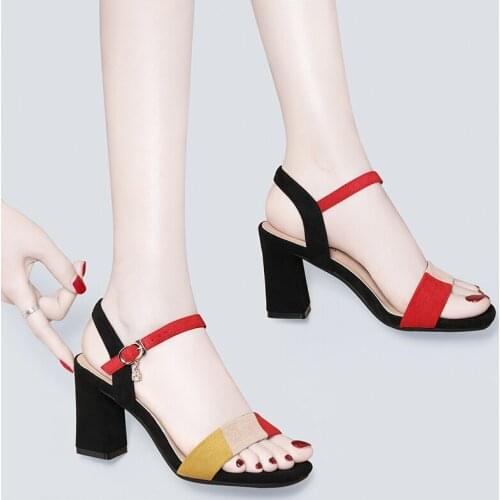 New Women High Heels Party Sandals Fashion Ladies Open Toe Ankle Square Heels Sandals