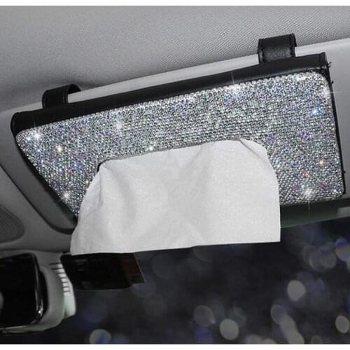 Bling Bling car interior decoration Sun Visor Tissue Holder box Crystals Towel Cover bracket