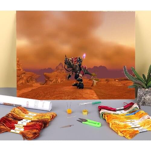 World Of Warcraft Printed Water-Soluble Canvas 11CT Cross-Stitch DIY Embroidery Complete Kit DMC Threads Painting Decor