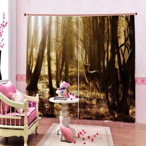 Custom Forests Trees Nature Scenery Curtain Polyester Fabric for Living room bedroom animal Deer Blackout Drapes Decor Sets
