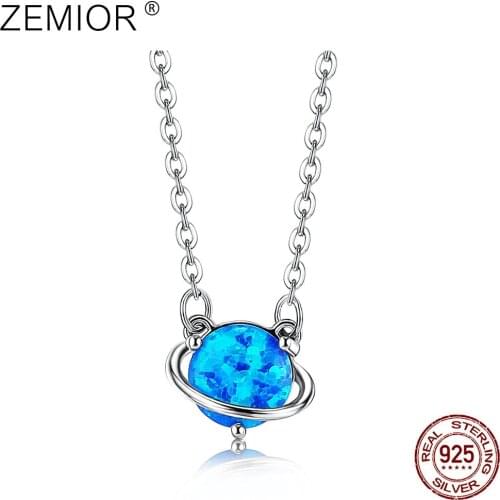 ZEMIOR S925 Sterling Silver Necklace For Women Blue Planet Pendent Necklace Beautiful Small Globe Life Joy Gifts Fine Jewelry
