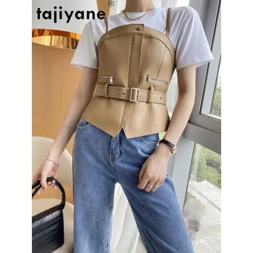 Tajiyane Tank Tops for Women Real Sheepskin Sleeveless Jackets Woman Genuine Leather Vest Female Vests Chaleco Mujer TN2887