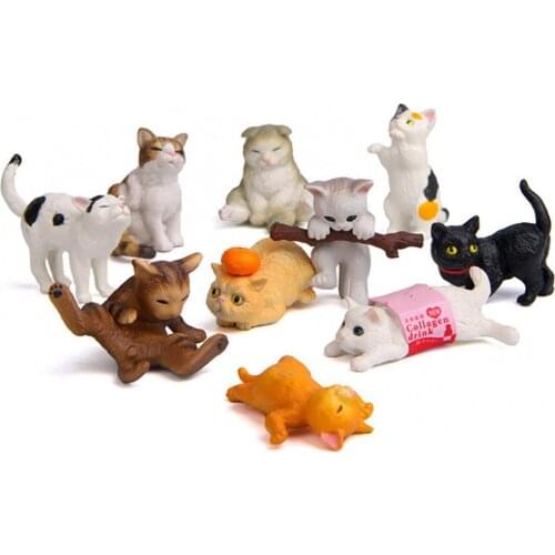 10Pcs Mini Cute Cartoon Cat Kitten Model Toys Ornaments Miniature Landscape Desktop ornaments Collectible Dolls Toys