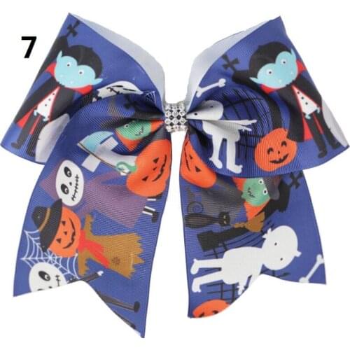 1piece New 7.5inch Halloween Cheer Bow WITH Elastic band or hairpin Cheerleading Hair bow For Baby Girls Party Hair Accessories
