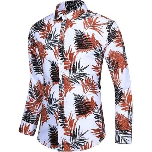 45KG-120KG Fashion Casual Shirt Men Long Sleeve Rugular Fit Mens Casual Button Shirt Floral Printed Shirts Men Blouse 6XL 7XL