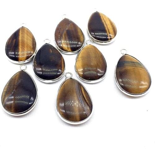 5pcs/set 18X25 mm Nature Tiger eye Alloy and Stone Drop Necklace Pendant 100% Real Stones