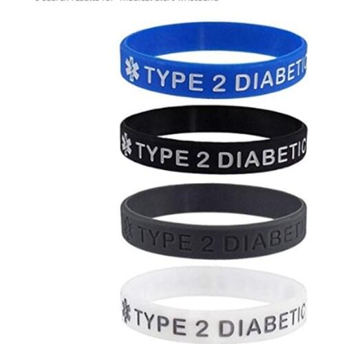50pcs Diabetic Silicone Bracelet&Bangles Type 2 diabetes awareness medical alert silicone Wristband Fashion Jewelry Bracelet