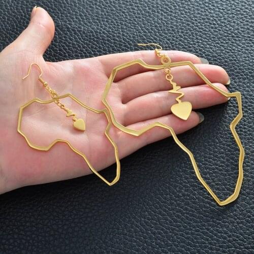 Anniyo Heart African Map Big Earrings Exaggerate Larger Earring Africa Traditional Ethnic Hyperbole Bigger Jewelry #158421