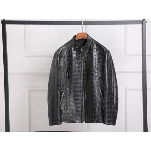 Arlenesain custom 2021new design black Crocodile leather jacket mens leather jacket