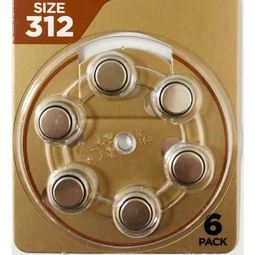 6PCS/LOT Zinc Air Hearing Aid Batteries A312 312A ZA312 312 PR41 Battery A312 for Hearing aids