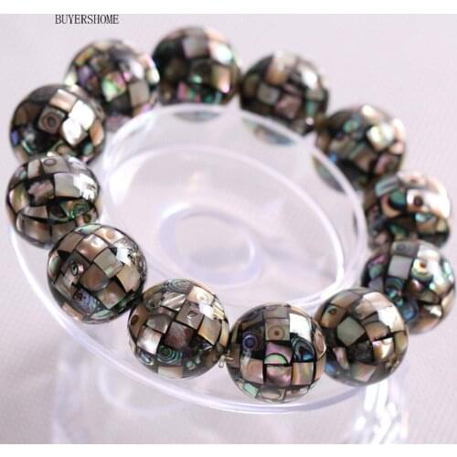 Free Shipping Women Jewelry 18MM Square Round Beads Natural Blue New Zealand Abalone Shell Bracelet 8" 1Pcs H025