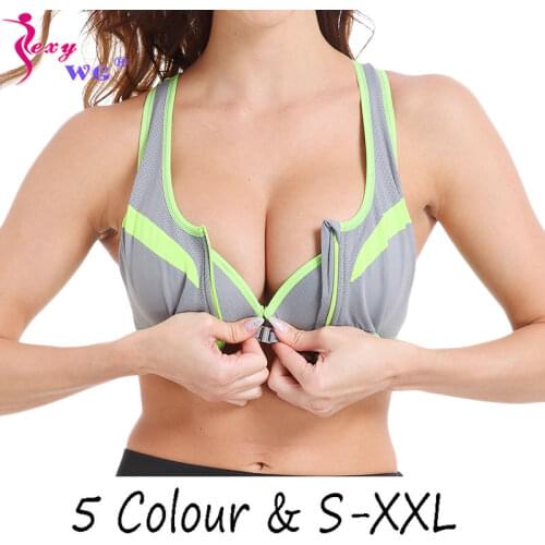 SEXYWG Zipper Sport Bra Yoga Shirt Women Sports Top Shockproof Tank Tops Crop Sexy Push Up Brassiere BH Sportswear Athletic Vest