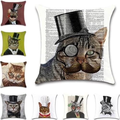 Cartoon Cat painting white Cushion Cover decorative Home sofa chair car seat friend bedroom children gift pillowcase