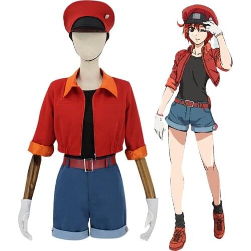 Cosplaydiy Cells At Work Hataraku Saibou Erythrocytes AE3803 Cosplay Costume Women Uniform Red Suit With Hat L320