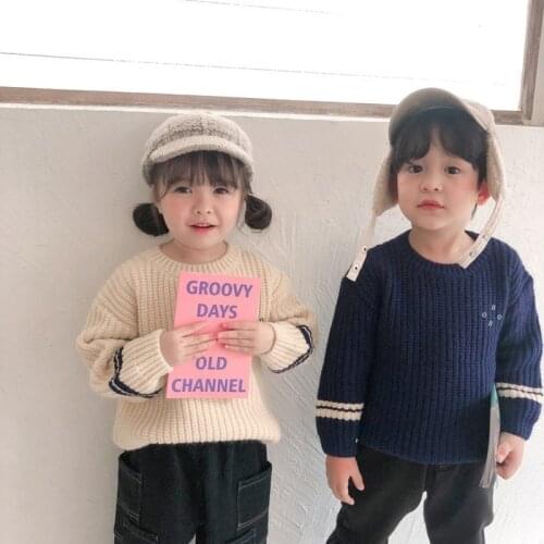 Childrens sweater 2019 autumn and winter new Korean thick girl sweater child round neck clothes boy girl solid color sweater