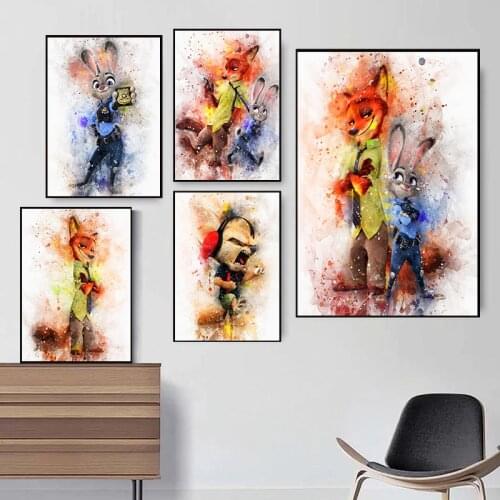 Disney Famous Cartoon Characters In Zootopia Movie Canvas Painting Prints Posters Wall Art Pictures for Kids Room Decora Cuadros
