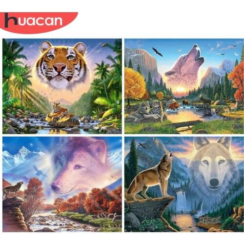 HUACAN Oil Painting By Number Wolf Animal Acrylic Unique Gift Drawing On Canvas Picture By Numbers Tiger Home Decoration