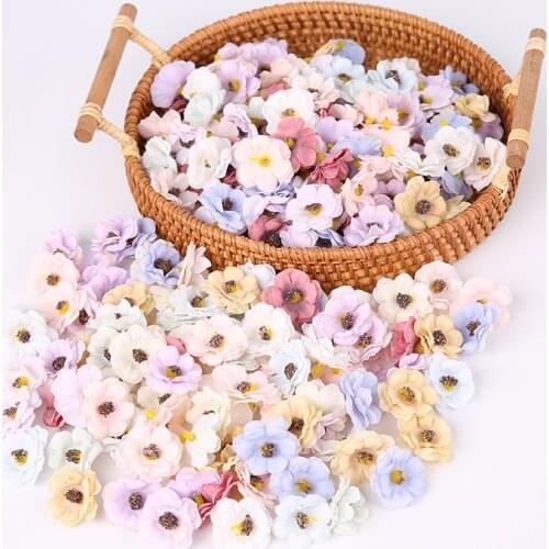 50/100 Pcs/lot Silk Artificial Little Sakura Pink White Purple Green Flower Head Handwork DIY Wreath Arrange Decoration