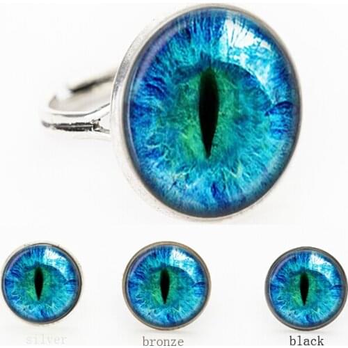 SUTEYI blue Dragon Eye Photo Glass Cat Eye ring gift for send friend adjustable rings handmade 100