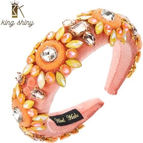 King Shiny Gorgeous Baroque Multi Color Crystal Headband Luxury Hand Made Sparkly Rhinestone Padded Sponge Hairband Girls Bezel