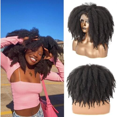 Short Afro Crochet Hair Lace Front Wigs With Bangs For Black Women African Synthetic Ombre Glueless Cosplay Wig Lace Wig Felek