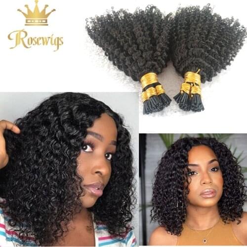 Short Kinky Curly I Tip Hair Extension Stick 100strands Free Shipping Worldwide High Quality Cheap Microring For Woman