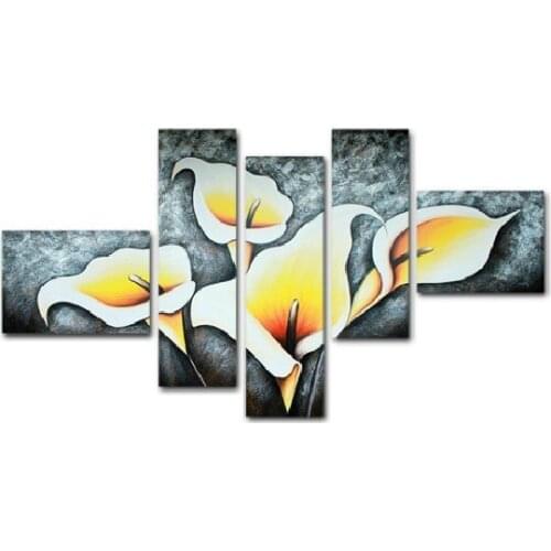 Hot Selling 5 Piece Group of Abstract Canvas Art Flower Paintings Hang Lily Oil Painting For Sofa Wall Background Decorative Art