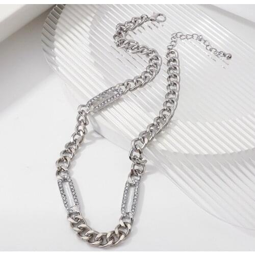 Lifefontier Punk Metal Chain Geometric Rhinestone Pendant Choker Necklace for Women Men Gold Color Chain Necklaces Jewelry Gift