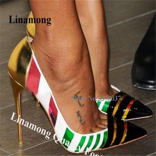Linamong Design Pointed Toe Colorful PVC Stiletto Heel Pumps Slip-on Patchwork Transparent High Heels 8cm 10cm 12cm Heels