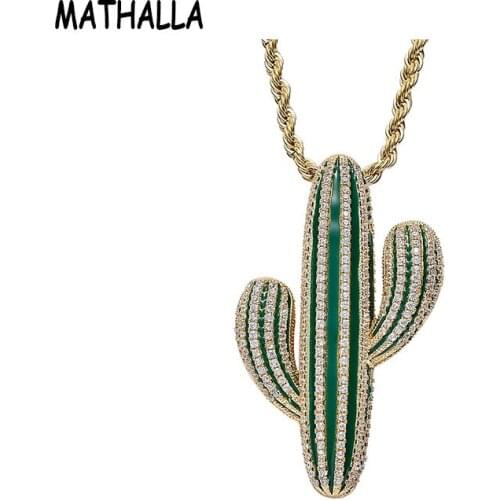 New Hiphop Cute Gold and Silver Cactus Pendant Necklace Jewelry with Cubic Zirconia Stone
