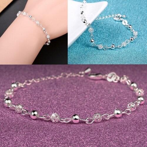 Fashion Zinc Alloy Hollow Out Chain Ball Bead Heart Bracelet Women Love Gift Vintage Silver Plated Bracelet Bangle Fine Jewelry