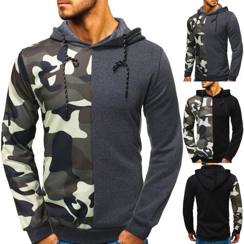 2019 Hooded Drawstring Sweatershirt Men Fashion Camouflage Stitching Sweatershirt Casual Warm Knitting Jumper Male Coats
