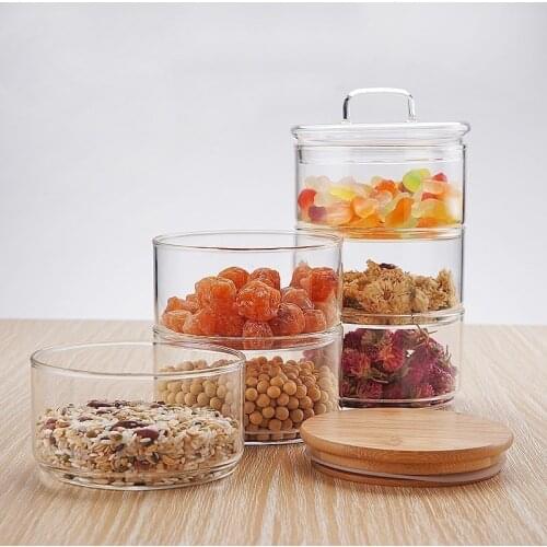 Handmade 1200ml 3-layer Borosilicate Glass Jar Kitchen Food Bulk Container Set For Spices Dried Fruit Storage Can Salad Bowl Box