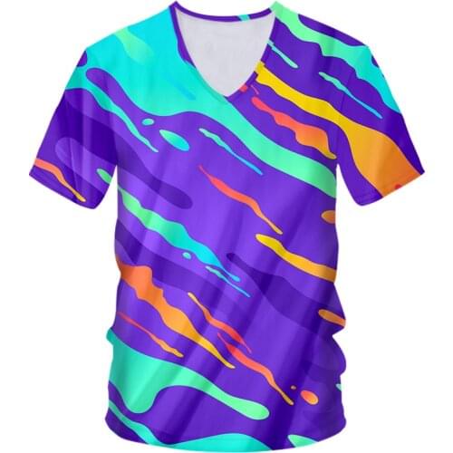 IFPD EU Size New Fashion V Neck T-shirt 3d Printed Colorful Colorful Stripes Tshirt Unisex Man/womans Short Sleeve Tees Tops