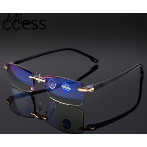 Anti Blue Light Reading Glasses+1.0+1.5+2.0+2.5+3.0+3.5+4.0 Women Men Glasses High-end Diamond Trimming Glasses Frameless