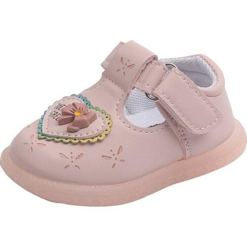2021 Autumn Toes-capped Baby Shoes Girls Princess Shoes Toddler Shoes Cartoon Pink Anti-collision Shoes Cute Fashion Flats Heart