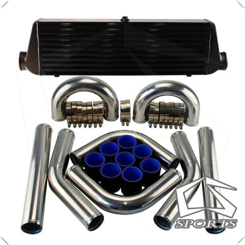 Front Mount Intercooler 550x180x64mm Black + 2.5" Aluminum Piping Hose Clamps Kit DIY