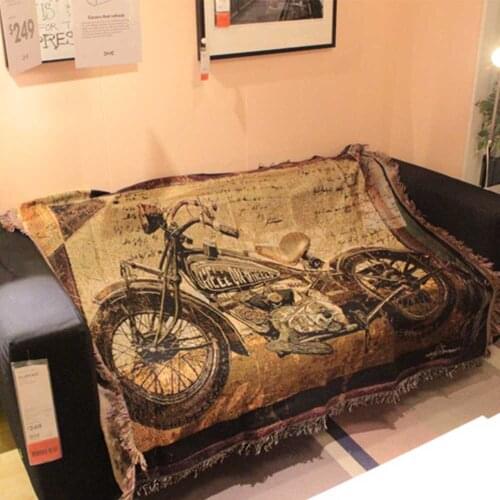 Retro Style Knitted Nap Throws Motorcycle Patten Comfortable Chair Sofa Decor Blankets 120x150cm Throw and Blanket for Hom Decor