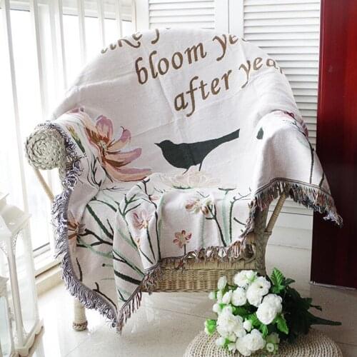 Nordic Style Bird Flower Bloom Pattern Throw Blanket Knitted Nap Blankets Carpet Tapestry Sofa cover Towel Home Bed Decoration