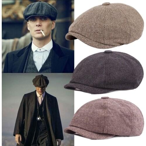 Casual Simple Retro Striped Beret Pointed Blind Hat Newsboy Beret Spring and Winter Flat Top Beret Neutral Octagonal Hat