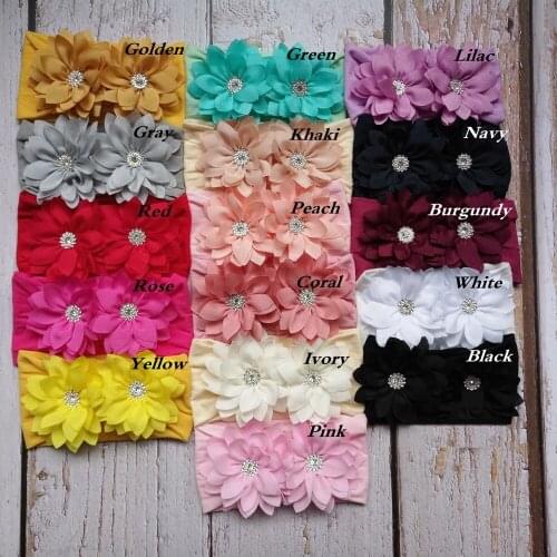 Nishine 10pcs/lot Stretch Double Chiffon Flower Baby Headband Newborn Knot Wide Nylon Headwraps Girls Headwear Kids Photo Props