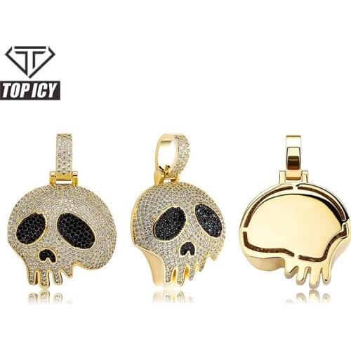 14k gold plated hip pop cz stones halloween skull necklace pendant chain for men/women sliver jewelry