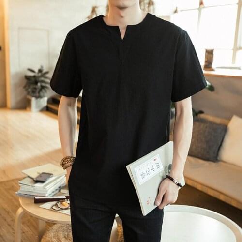 Mens Summer Cotton Linen Blouses Baggy Beach Holiday Tops Solid Casual Loose Short Sleeves V-Neck Shirts Tops Plus Size M-8XL