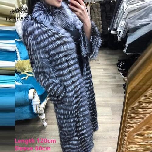 2020 New Women Long Real Sliver Fox Fur Coat Stand Collar Pelt Fur Natural Coat Women Fox Jacket Genuine Winter Fashion FC-144