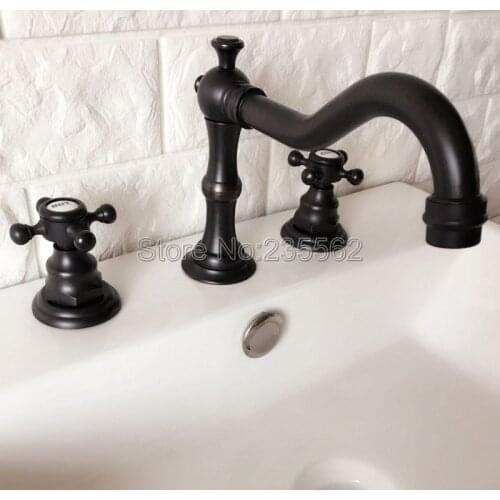 3 Hole Widespread Black Oil Rubbed Brass Bathroom Basin Faucet Deck Mounted Vessel Sink / Bathtub Dual Handle Mixer Taps lhg066