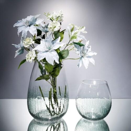 Modern creative ice crack style craft glass vase pure color simple glass container transparent glass table top decoration