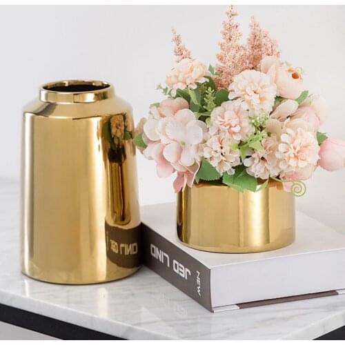 Modern Golden Ceramic Vase Gilded Porcelain Handicraft Flower Arrangement Living Room Decoration Countertop Vase Home Decoration