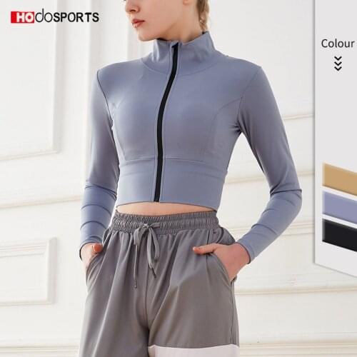 Yoga Top Long Sleeve Zipper Sports Jacket Women Fitness Gym Workout Coat Nylon Tight Quick Dry Fit Sportwear Running Top