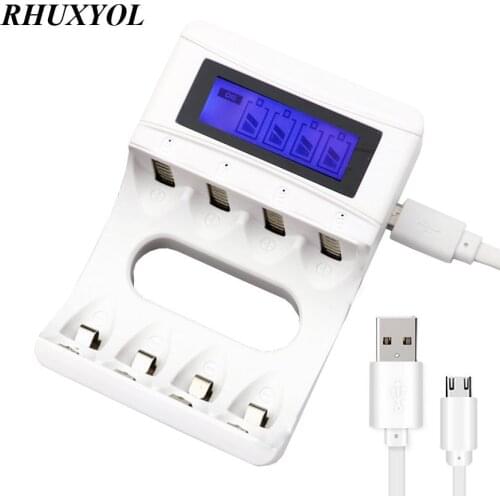 RHUXYOL 4 Slots LCD Fast Smart USB Intelligent Battery Charger For 1.2V AA / AAA NiCd NiMh Rechargeable Batteries LCD Display